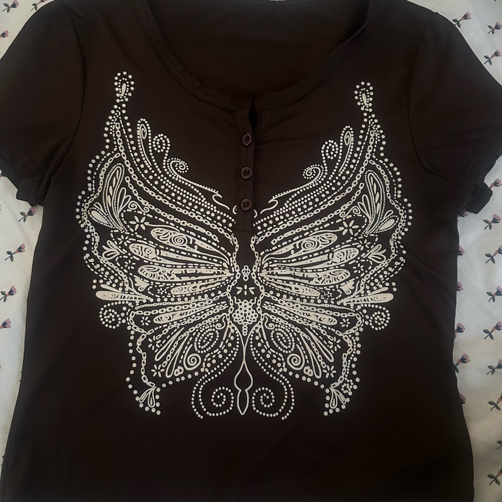 Brown Butterfly Print Women's Top